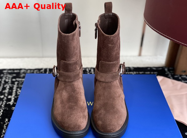 Stuart Weitzman Chrystie Zip Bootie in Brown Suede Leather Replica