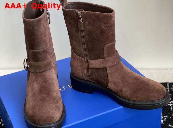 Stuart Weitzman Chrystie Zip Bootie in Brown Suede Leather Replica