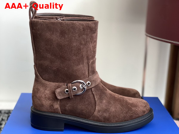 Stuart Weitzman Chrystie Zip Bootie in Brown Suede Leather Replica
