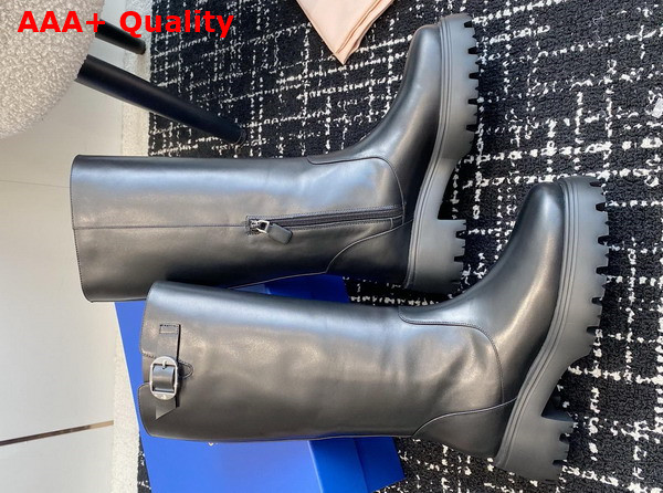 Stuart Weitzman Emerson Buckle Boot in Black Calfskin Leather Replica