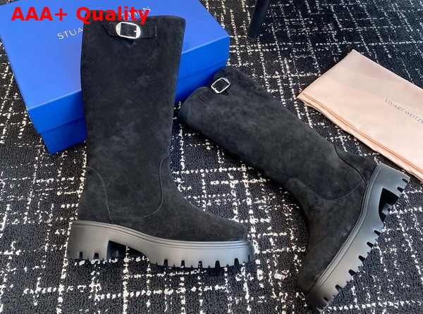 Stuart Weitzman Emerson Buckle Boot in Black Suede Leather Replica