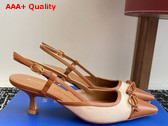 Stuart Weitzman Kitty Slingback 50 Beige Denim and Tan Lambskin Replica