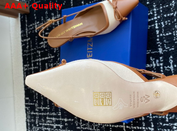 Stuart Weitzman Kitty Slingback 50 Beige Denim and Tan Lambskin Replica