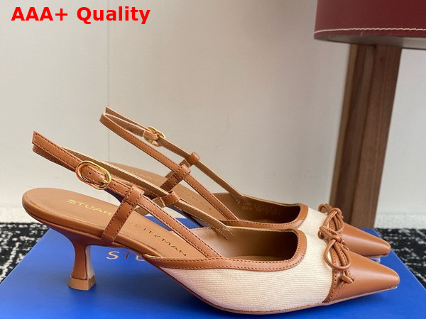 Stuart Weitzman Kitty Slingback 50 Beige Denim and Tan Lambskin Replica
