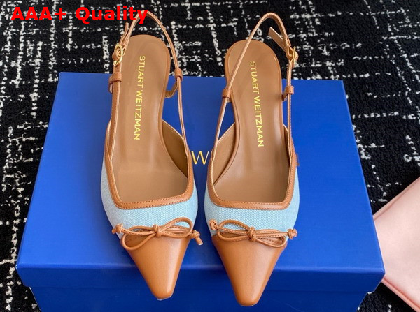 Stuart Weitzman Kitty Slingback 50 Blue Denim and Tan Lambskin Replica