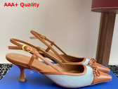 Stuart Weitzman Kitty Slingback 50 Blue Denim and Tan Lambskin Replica
