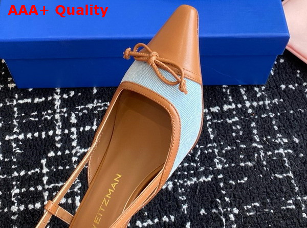 Stuart Weitzman Kitty Slingback 50 Blue Denim and Tan Lambskin Replica