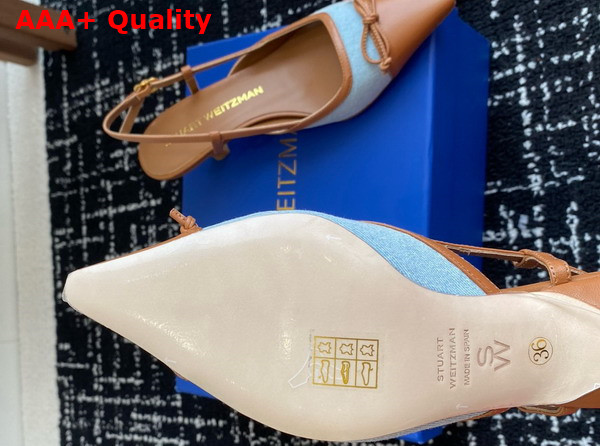 Stuart Weitzman Kitty Slingback 50 Blue Denim and Tan Lambskin Replica