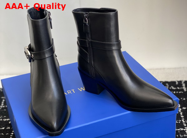 Stuart Weitzman Maven Western Bootie in Black Smooth Leather Replica