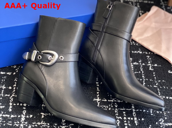 Stuart Weitzman Maven Western Bootie in Black Smooth Leather Replica
