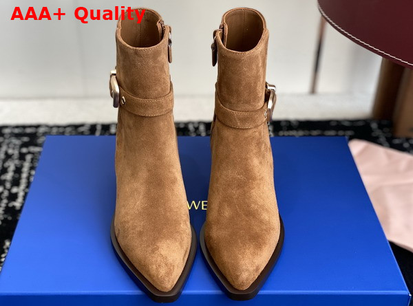 Stuart Weitzman Maven Western Bootie in Tan Suede Leather Replica