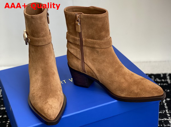 Stuart Weitzman Maven Western Bootie in Tan Suede Leather Replica