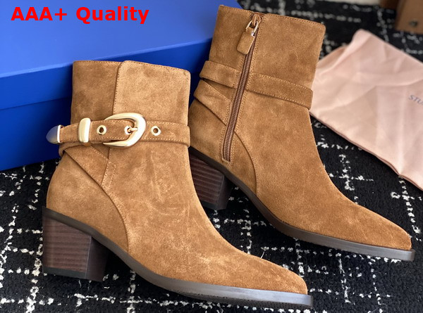Stuart Weitzman Maven Western Bootie in Tan Suede Leather Replica