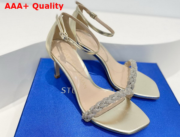 Stuart Weitzman Nudistcurve 75 Highshine Sandal in Light Gold Lambskin Replica