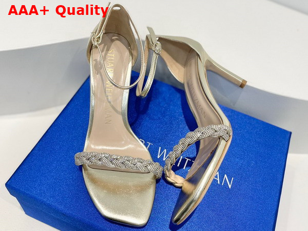 Stuart Weitzman Nudistcurve 75 Highshine Sandal in Light Gold Lambskin Replica