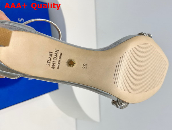 Stuart Weitzman Nudistcurve 75 Highshine Sandal in Silver Lambskin Replica