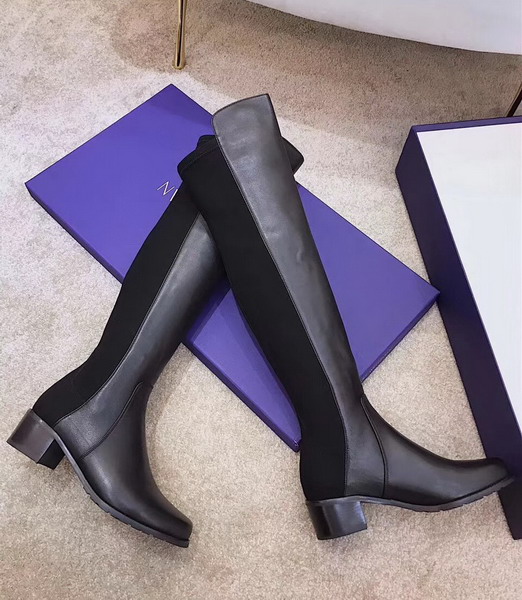 Stuart Weitzman Reserve Boot Black Smooth Calf with Micro Stretch Back For Sale