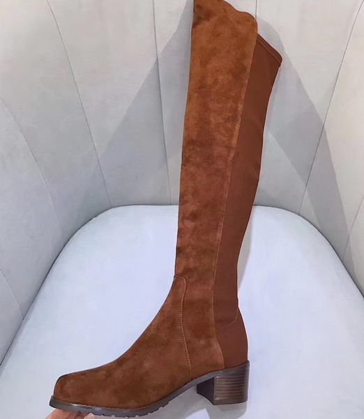 Stuart Weitzman Reserve Boot Brown Suede with Micro Stretch Back For Sale