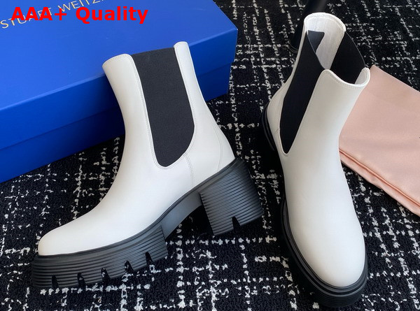 Stuart Weitzman Soho Chelsea Bootie in White Leather Replica