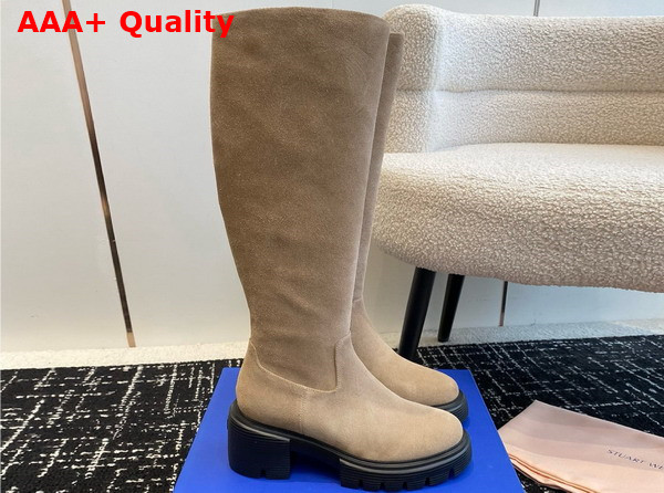 Stuart Weitzman Soho Knee High Boot in Beige Suede Leather Replica