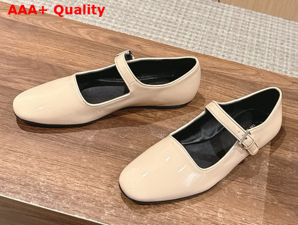 The Row Ava Shoe in Beige Patent Leather Replica