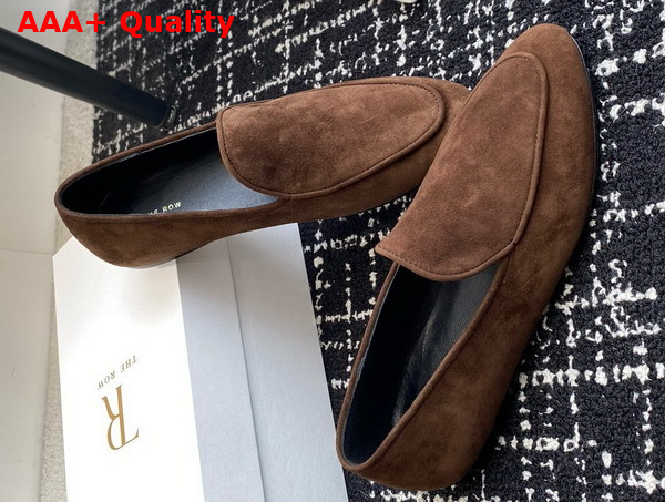 The Row Awar Flat Loafer in Brown Suede Leather Replica