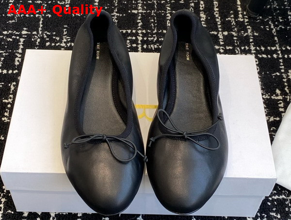 The Row Awar Heeled Ballerina in Black Leather Replica