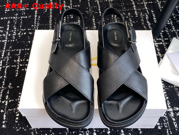 The Row Buckle Sandal in Black Leather Replica