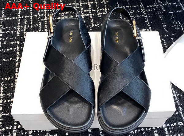 The Row Buckle Sandal in Black Pony Hair Replica