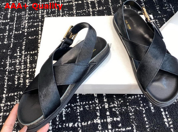 The Row Buckle Sandal in Black Pony Hair Replica