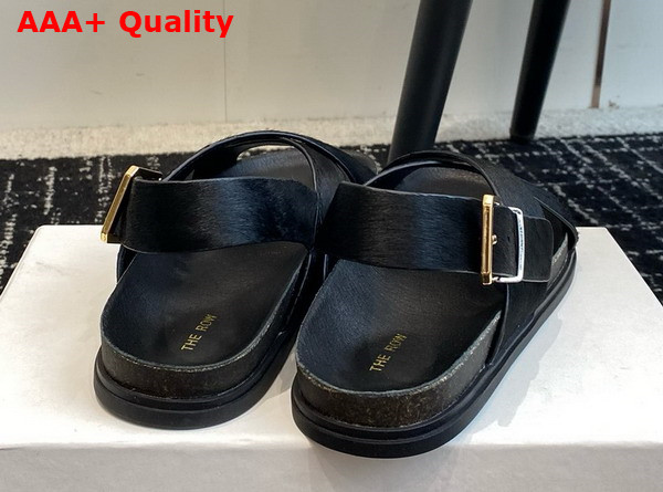 The Row Buckle Sandal in Black Pony Hair Replica