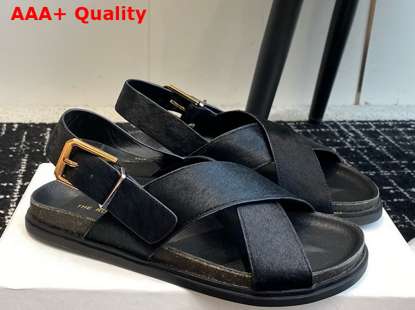 The Row Buckle Sandal in Black Pony Hair Replica
