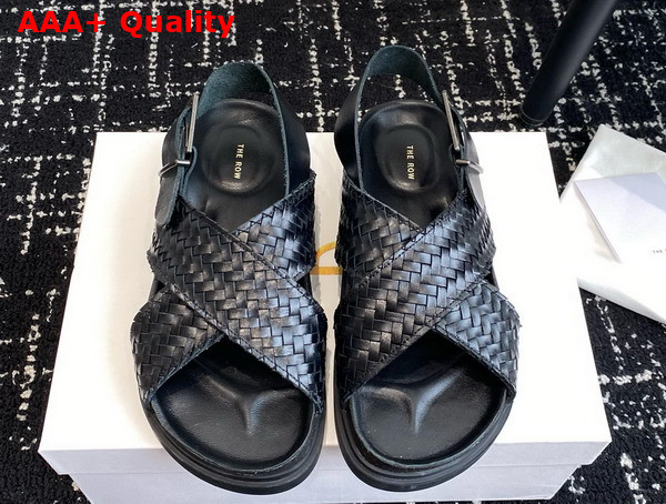 The Row Buckle Sandal in Black Woven Vegetable Tanned Leather Replica