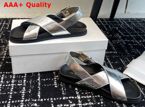The Row Buckle Sandal in Silver Leather Replica