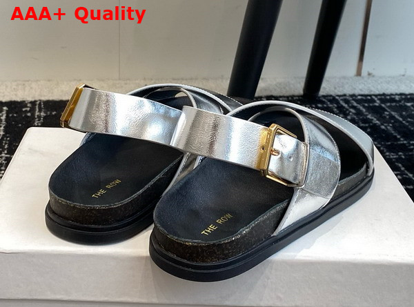 The Row Buckle Sandal in Silver Leather Replica
