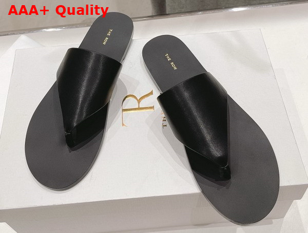 The Row City Flip Flop in Black Leather Replica