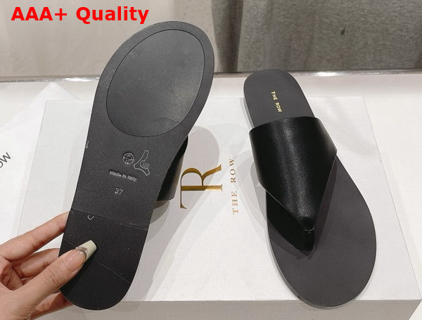 The Row City Flip Flop in Black Leather Replica