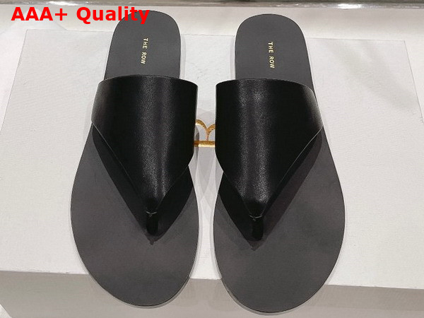 The Row City Flip Flop in Black Leather Replica