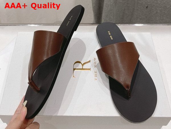 The Row City Flip Flop in Brown Leather Replica