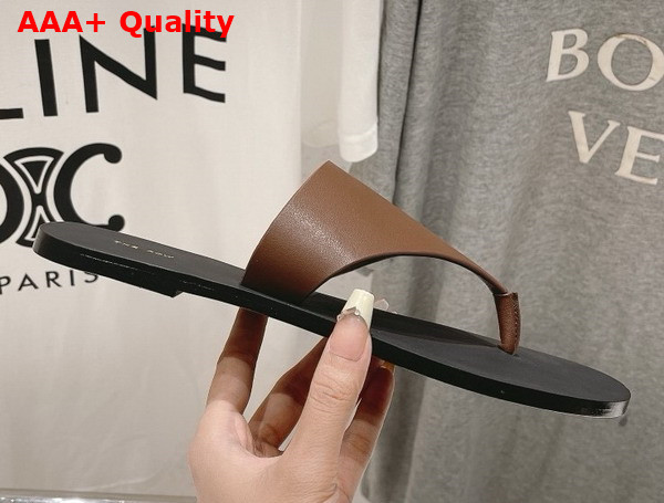 The Row City Flip Flop in Brown Leather Replica