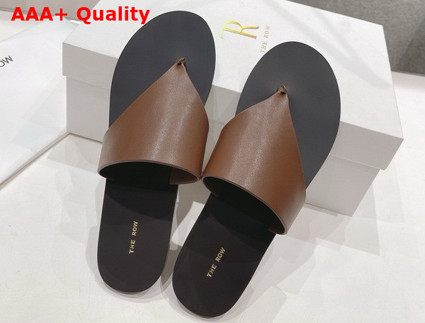 The Row City Flip Flop in Brown Leather Replica