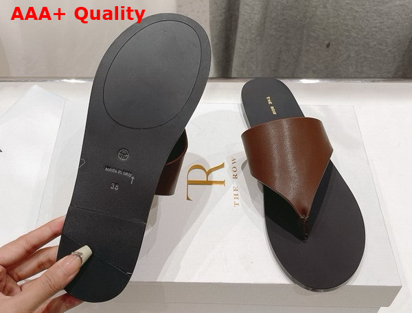 The Row City Flip Flop in Brown Leather Replica