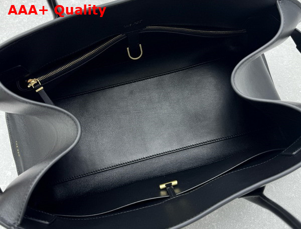 The Row EW Margaux Bag in Black Polished Saddle Leather Replica