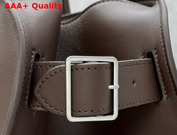 The Row EW Margaux Bag in Chocolate Polished Saddle Leather Replica