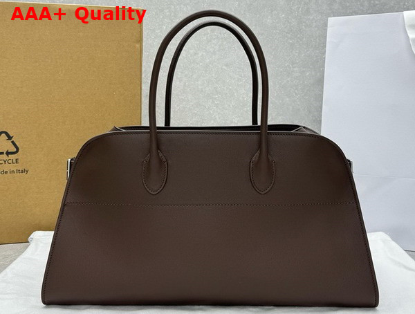 The Row EW Margaux Bag in Chocolate Polished Saddle Leather Replica
