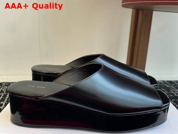 The Row Emi Flatform Sandal in Black Polished Calfskin Leather Replica