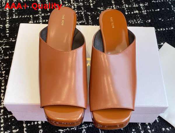 The Row Emi Flatform Sandal in Brown Polished Calfskin Leather Replica
