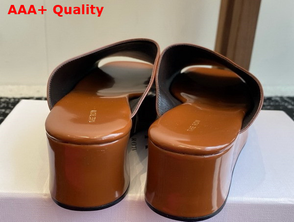 The Row Emi Flatform Sandal in Brown Polished Calfskin Leather Replica
