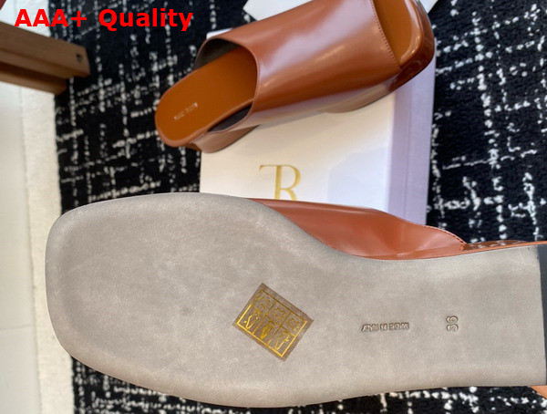 The Row Emi Flatform Sandal in Brown Polished Calfskin Leather Replica