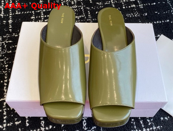 The Row Emi Flatform Sandal in Dark Green Polished Calfskin Leather Replica